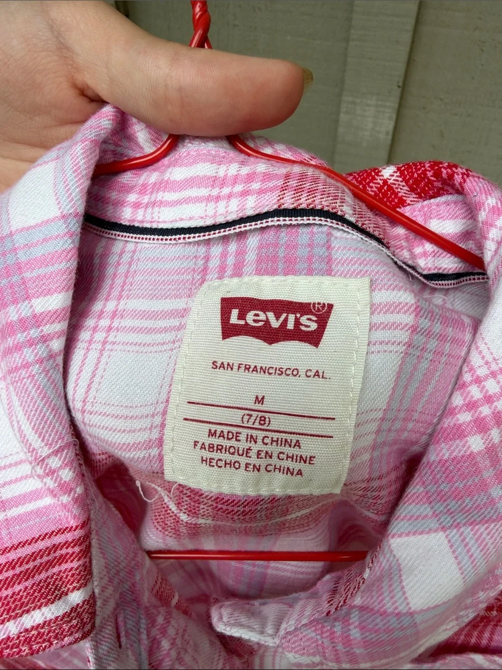Levi's Pink and White Plaid Short-Sleeve Shirt Dress